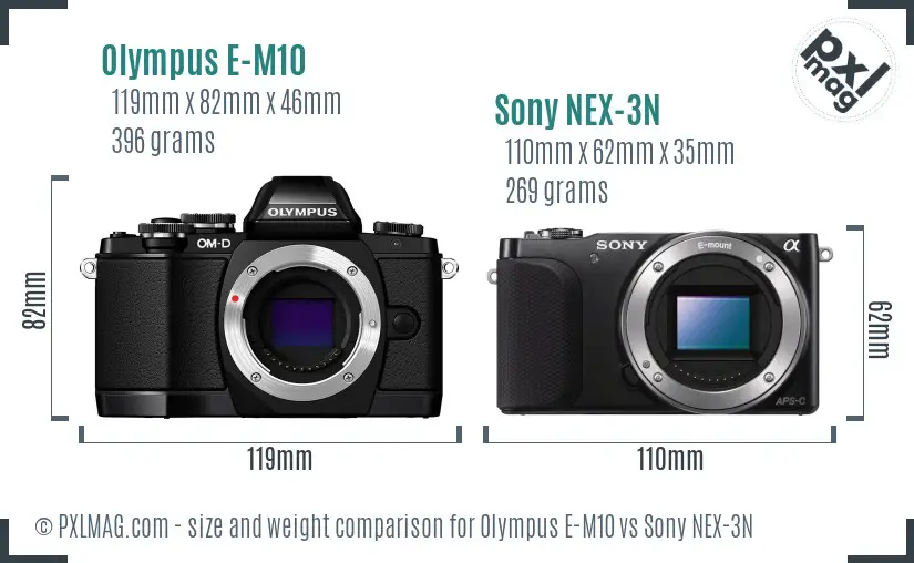 Olympus E-M10 vs Sony NEX-3N size comparison