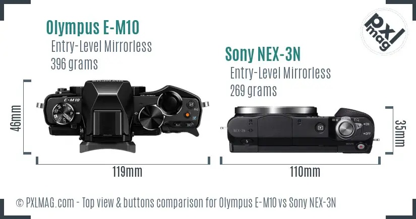 Olympus E-M10 vs Sony NEX-3N top view buttons comparison