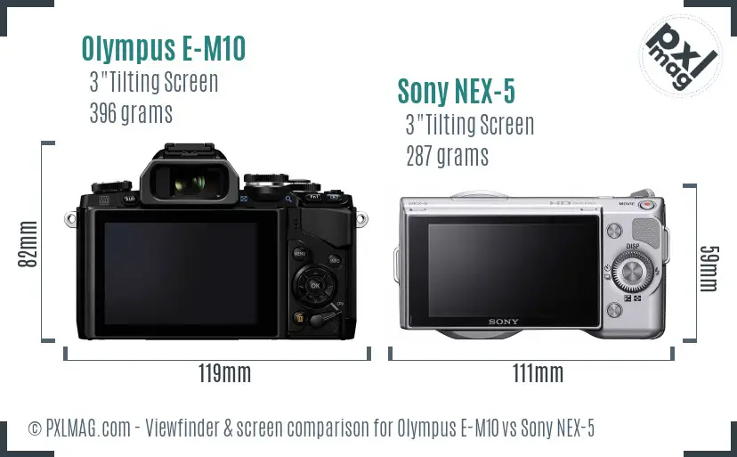 Olympus E-M10 vs Sony NEX-5 Screen and Viewfinder comparison