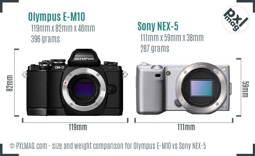 Olympus E-M10 vs Sony NEX-5 size comparison