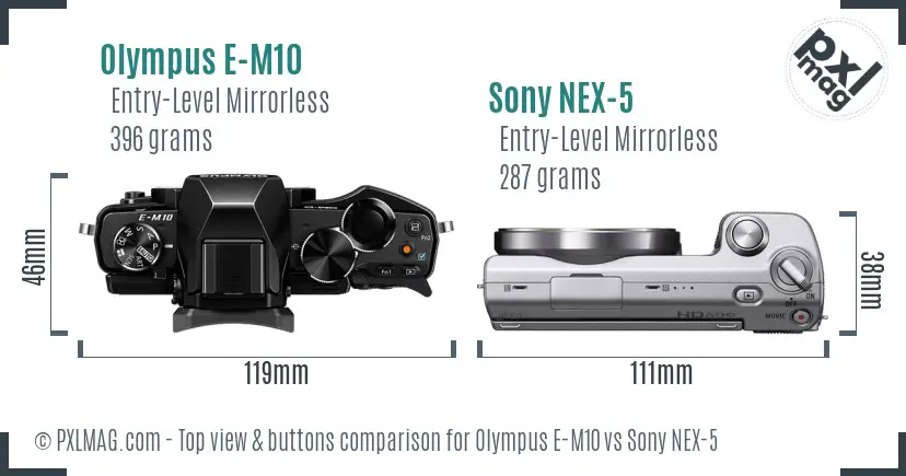 Olympus E-M10 vs Sony NEX-5 top view buttons comparison