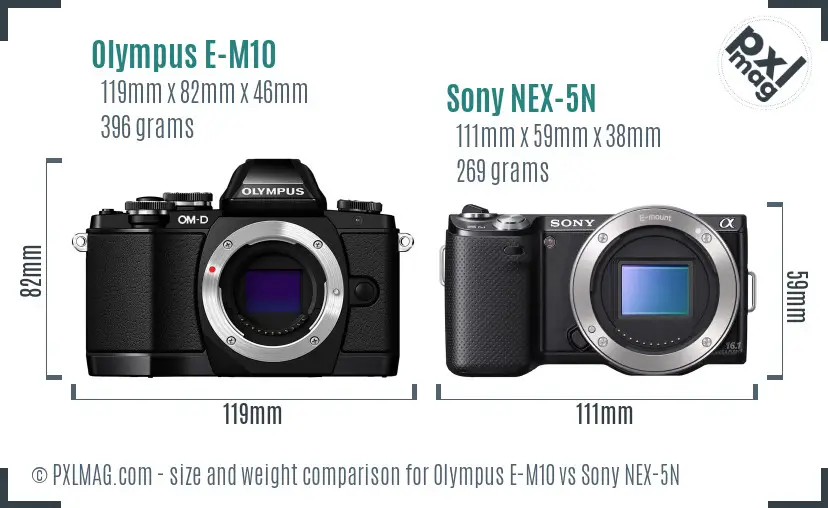 Olympus E-M10 vs Sony NEX-5N size comparison