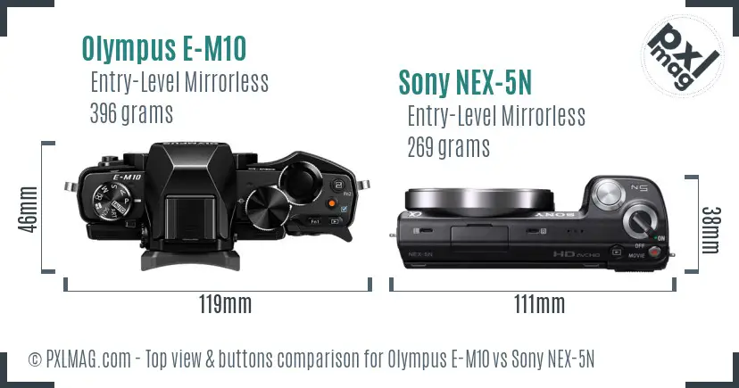 Olympus E-M10 vs Sony NEX-5N top view buttons comparison