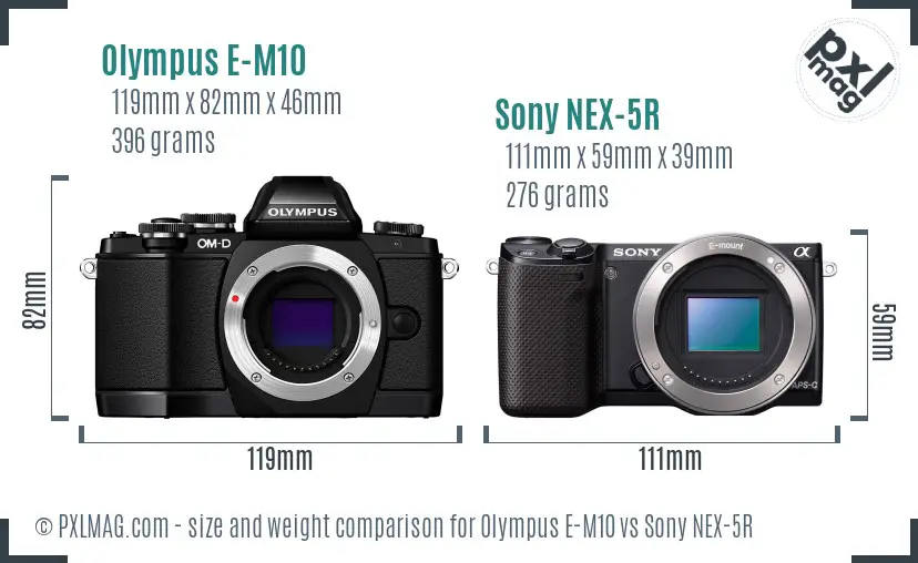 Olympus E-M10 vs Sony NEX-5R size comparison