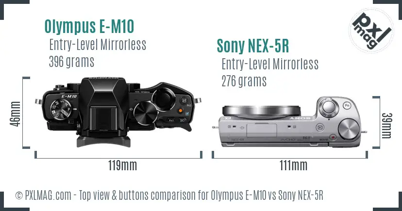 Olympus E-M10 vs Sony NEX-5R top view buttons comparison