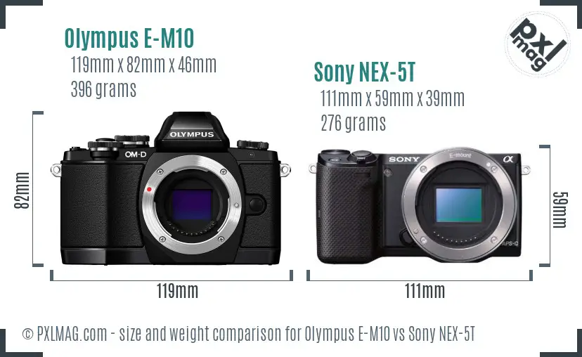 Olympus E-M10 vs Sony NEX-5T size comparison