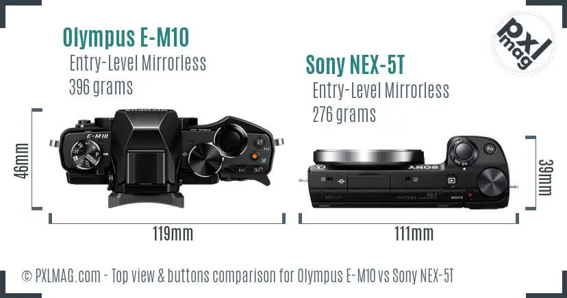 Olympus E-M10 vs Sony NEX-5T top view buttons comparison