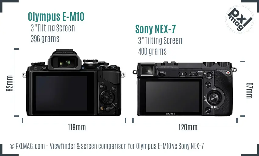 Olympus E-M10 vs Sony NEX-7 Screen and Viewfinder comparison