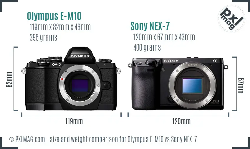 Olympus E-M10 vs Sony NEX-7 size comparison