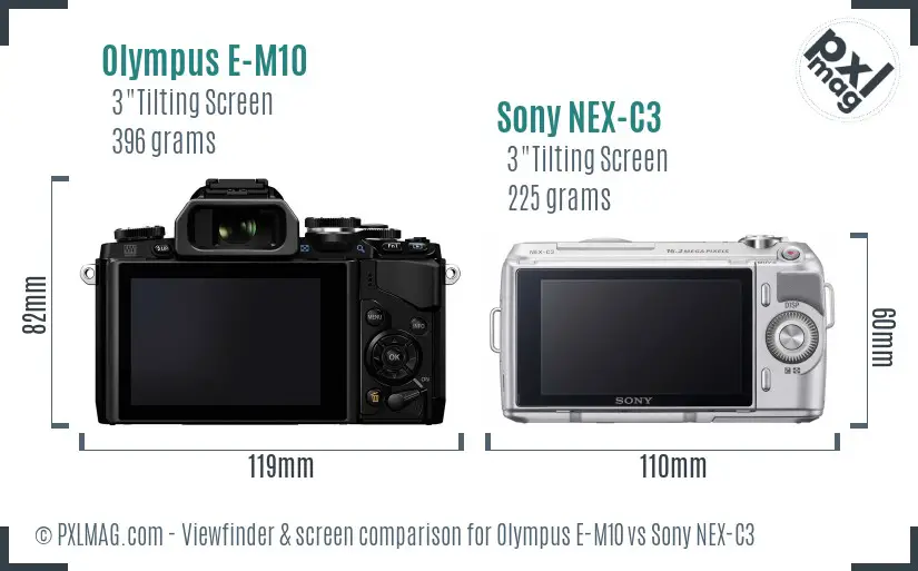 Olympus E-M10 vs Sony NEX-C3 Screen and Viewfinder comparison