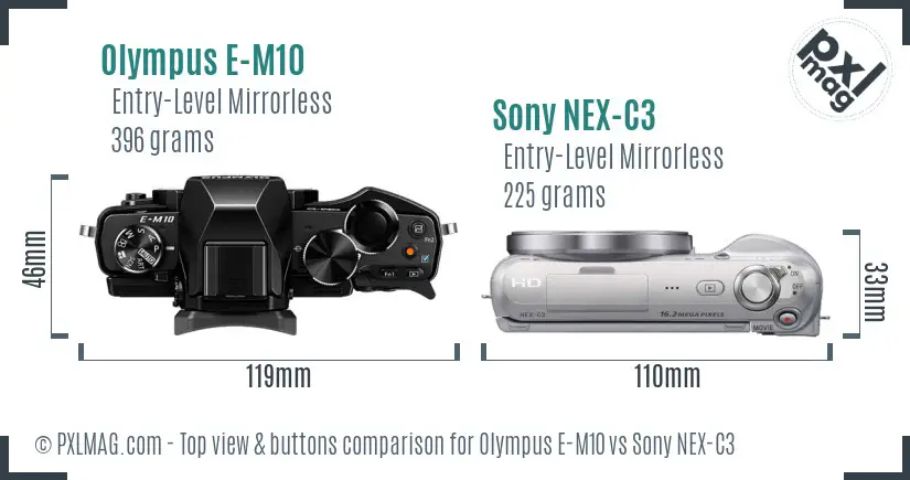 Olympus E-M10 vs Sony NEX-C3 top view buttons comparison