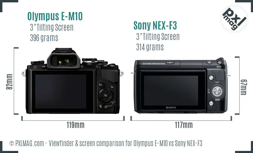 Olympus E-M10 vs Sony NEX-F3 Screen and Viewfinder comparison