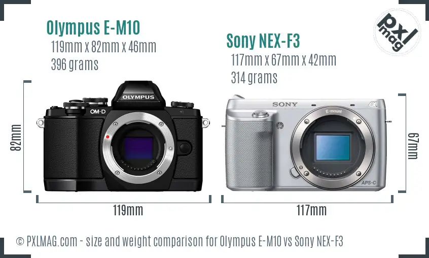 Olympus E-M10 vs Sony NEX-F3 size comparison