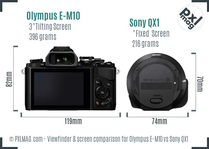 Olympus E-M10 vs Sony QX1 Screen and Viewfinder comparison