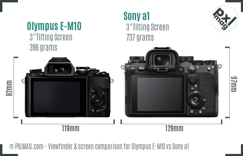 Olympus E-M10 vs Sony a1 Screen and Viewfinder comparison