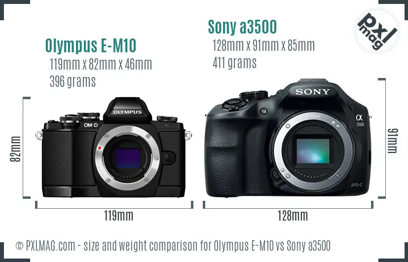 Olympus E-M10 vs Sony a3500 size comparison Olympus E-M10 vs Sony a3500 size comparison