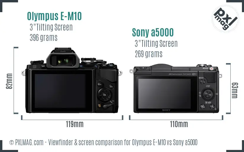 Olympus E-M10 vs Sony a5000 Screen and Viewfinder comparison