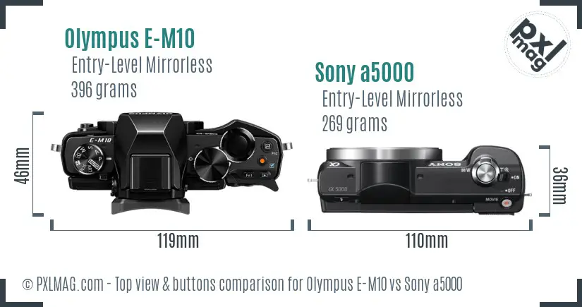 Olympus E-M10 vs Sony a5000 top view buttons comparison