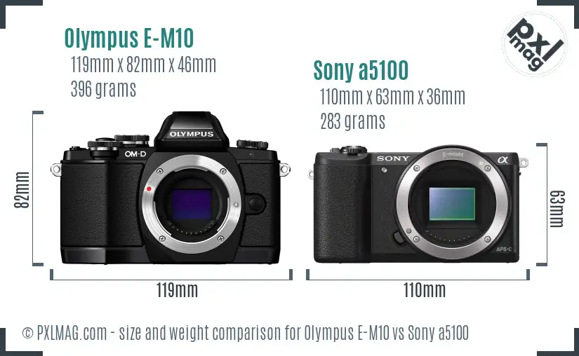 Olympus E-M10 vs Sony a5100 size comparison Olympus E-M10 vs Sony a5100 size comparison