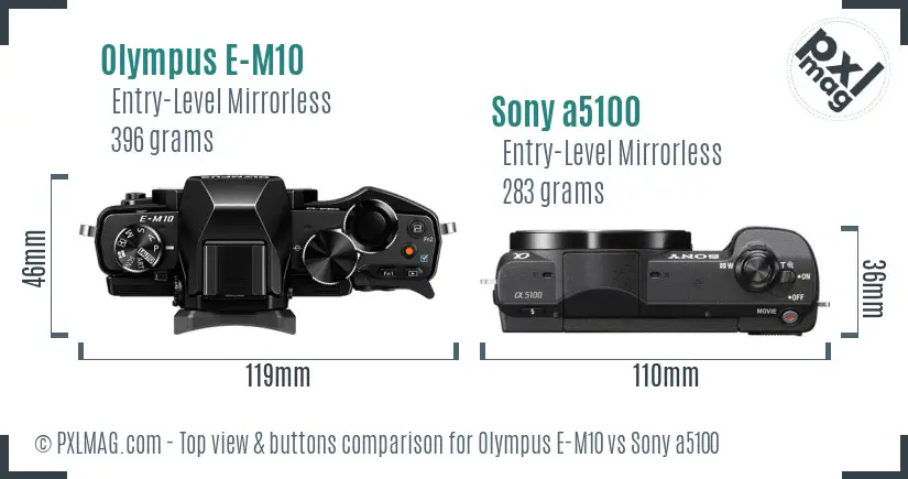 Olympus E-M10 vs Sony a5100 top view buttons comparison