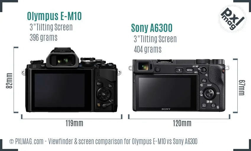 Olympus E-M10 vs Sony A6300 Screen and Viewfinder comparison