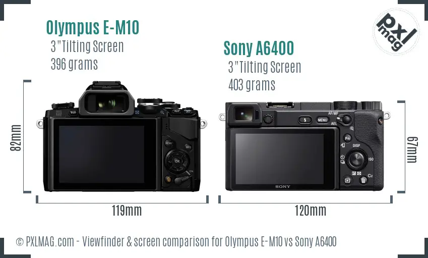 Olympus E-M10 vs Sony A6400 Screen and Viewfinder comparison