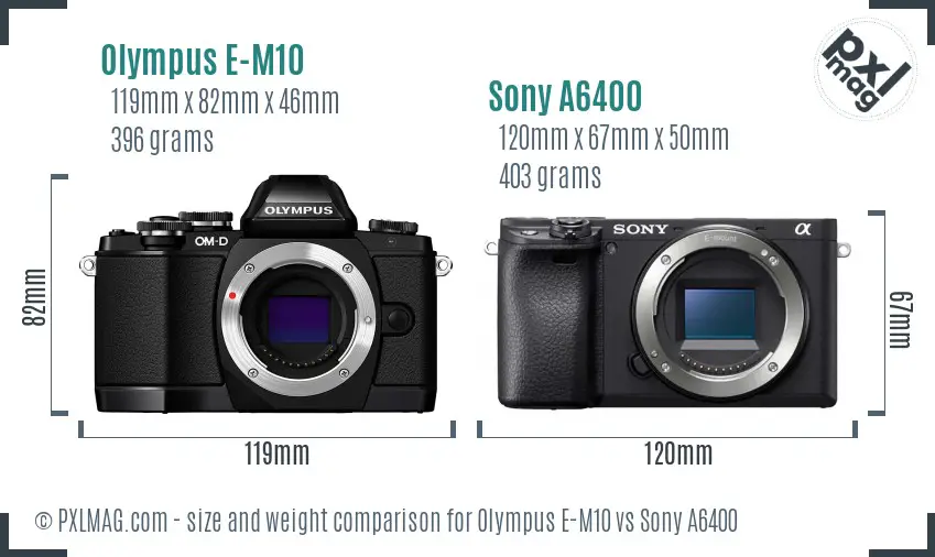 Olympus E-M10 vs Sony A6400 size comparison