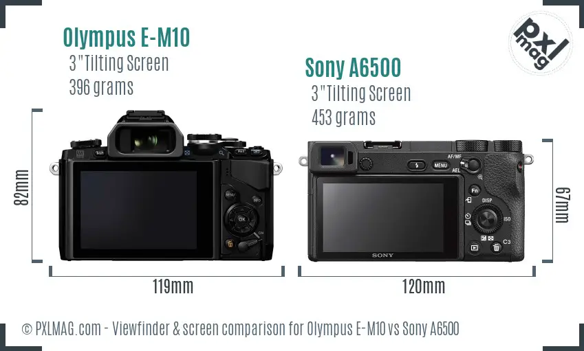 Olympus E-M10 vs Sony A6500 Screen and Viewfinder comparison