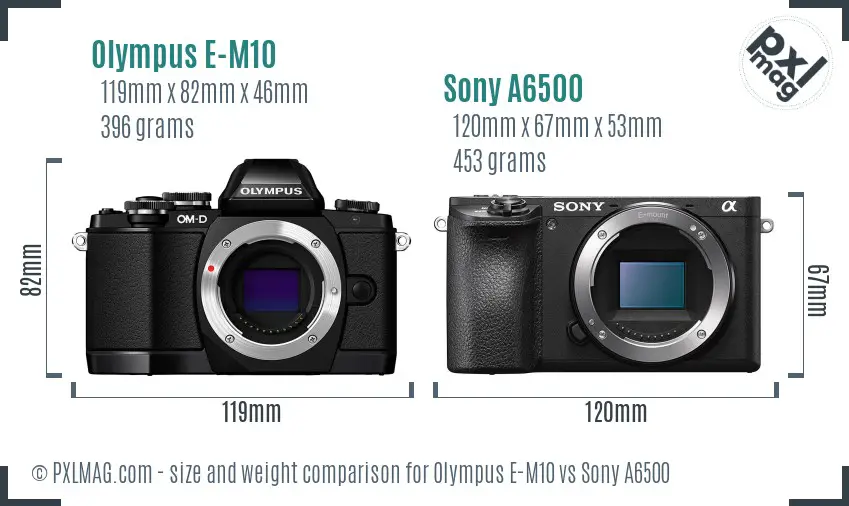 Olympus E-M10 vs Sony A6500 size comparison
