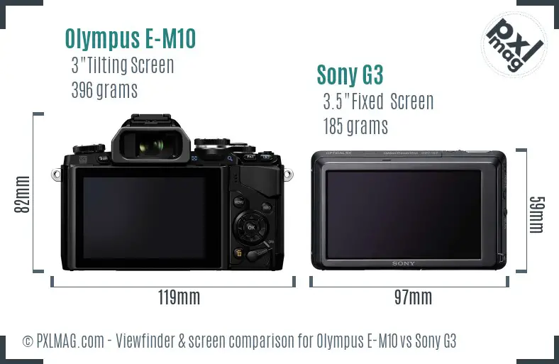 Olympus E-M10 vs Sony G3 Screen and Viewfinder comparison