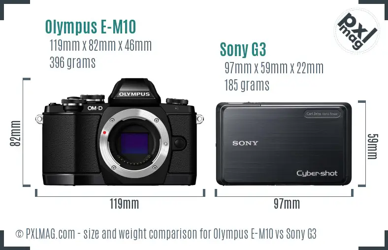 Olympus E-M10 vs Sony G3 size comparison