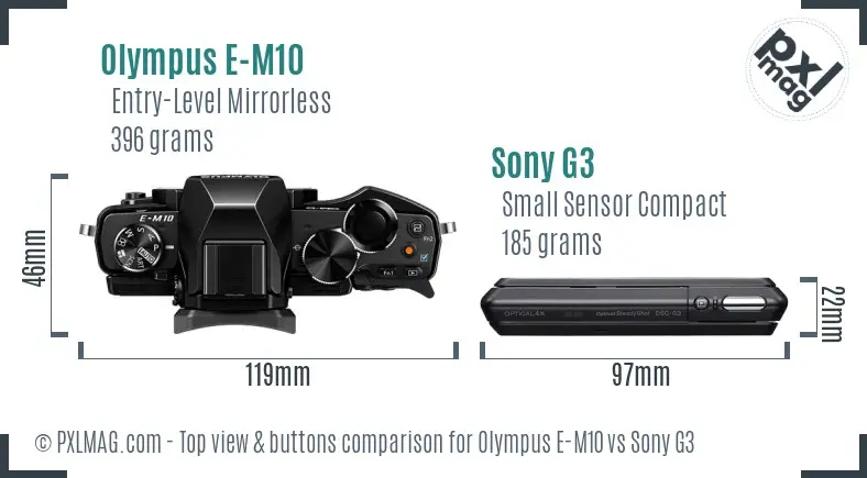 Olympus E-M10 vs Sony G3 top view buttons comparison