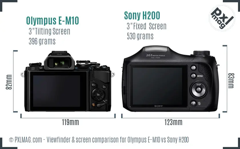 Olympus E-M10 vs Sony H200 Screen and Viewfinder comparison