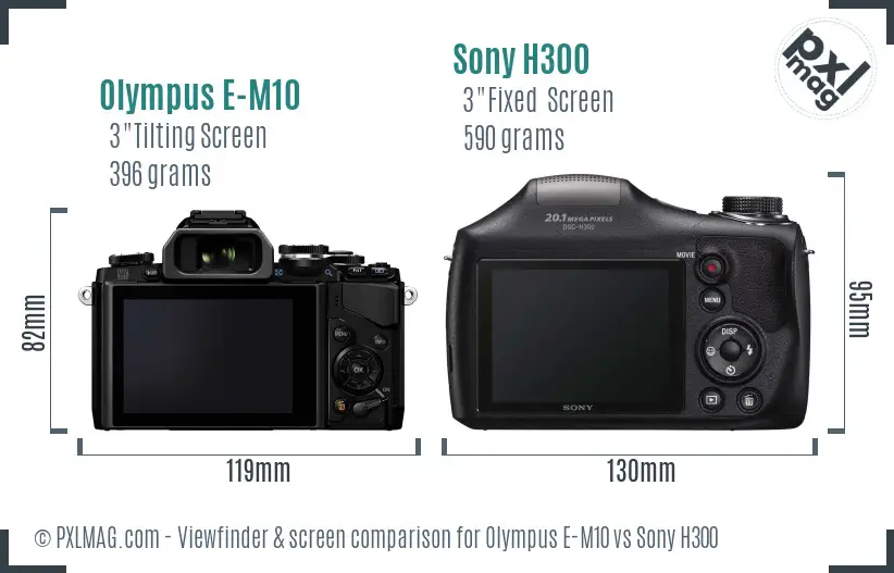 Olympus E-M10 vs Sony H300 Screen and Viewfinder comparison