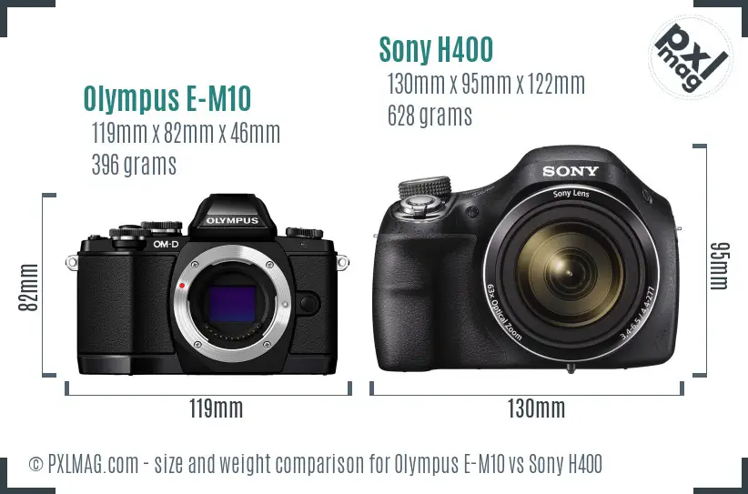 Olympus E-M10 vs Sony H400 size comparison