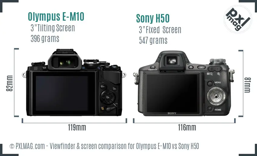 Olympus E-M10 vs Sony H50 Screen and Viewfinder comparison