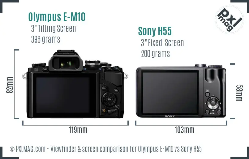 Olympus E-M10 vs Sony H55 Screen and Viewfinder comparison