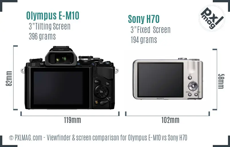Olympus E-M10 vs Sony H70 Screen and Viewfinder comparison