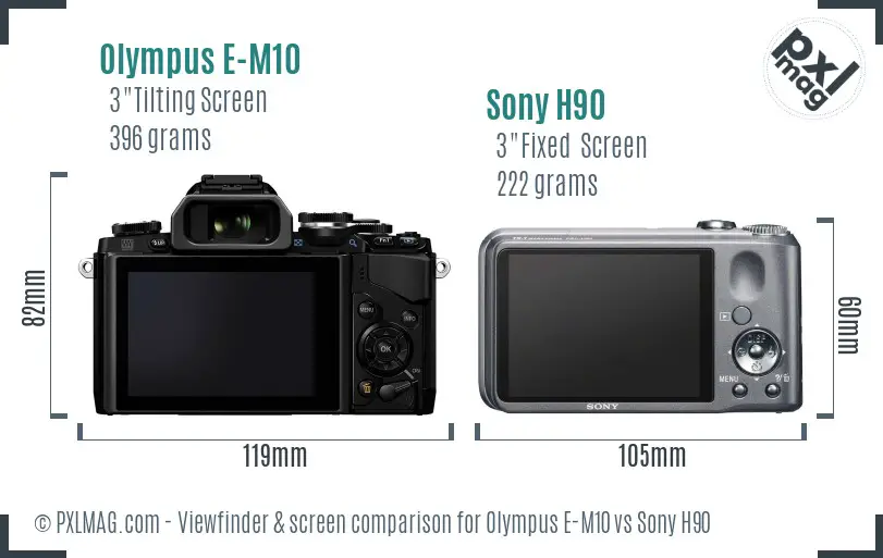 Olympus E-M10 vs Sony H90 Screen and Viewfinder comparison