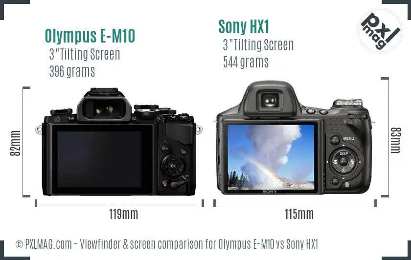 Olympus E-M10 vs Sony HX1 Screen and Viewfinder comparison