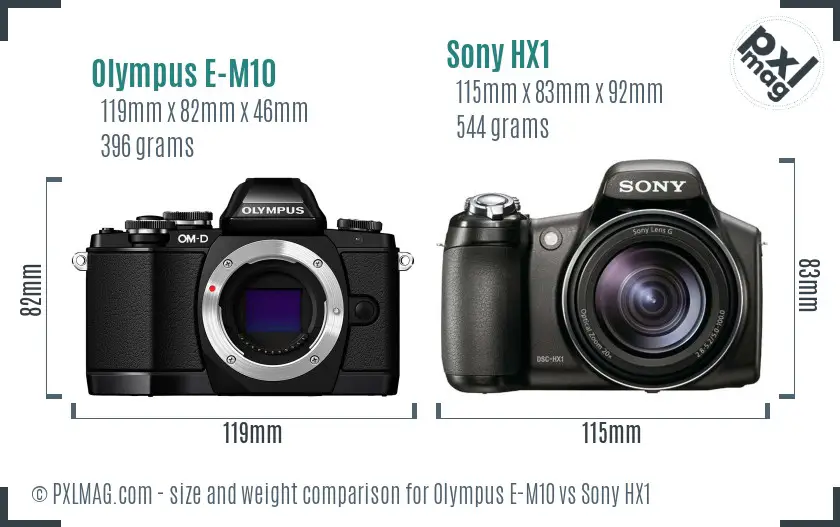 Olympus E-M10 vs Sony HX1 size comparison
