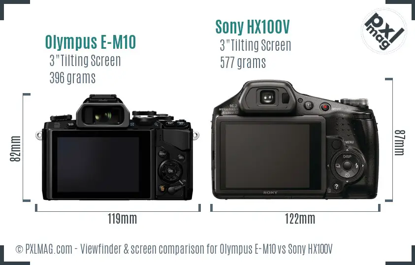 Olympus E-M10 vs Sony HX100V Screen and Viewfinder comparison