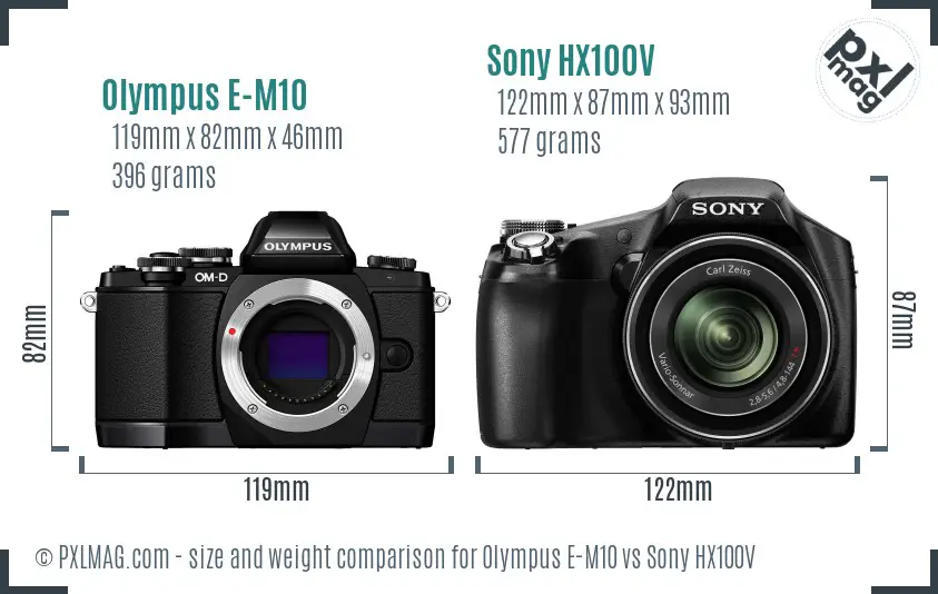 Olympus E-M10 vs Sony HX100V size comparison