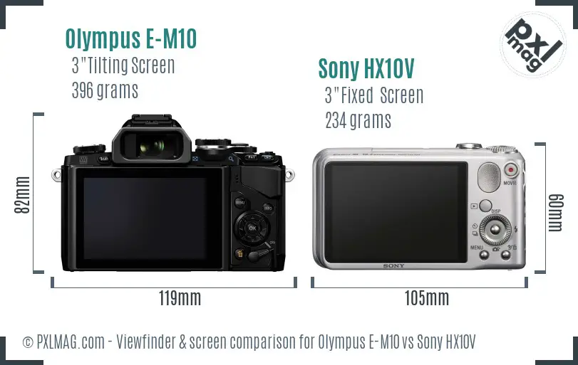 Olympus E-M10 vs Sony HX10V Screen and Viewfinder comparison