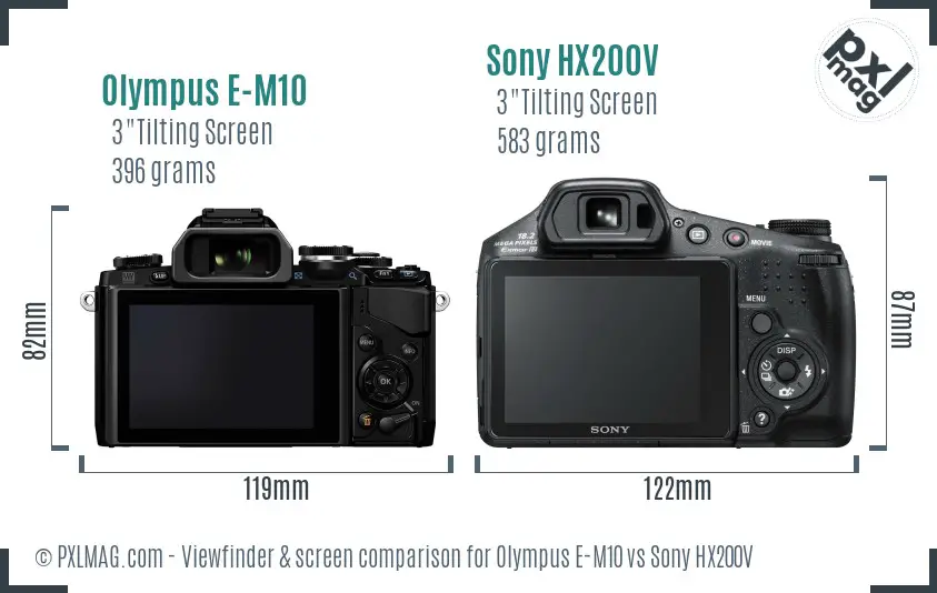 Olympus E-M10 vs Sony HX200V Screen and Viewfinder comparison
