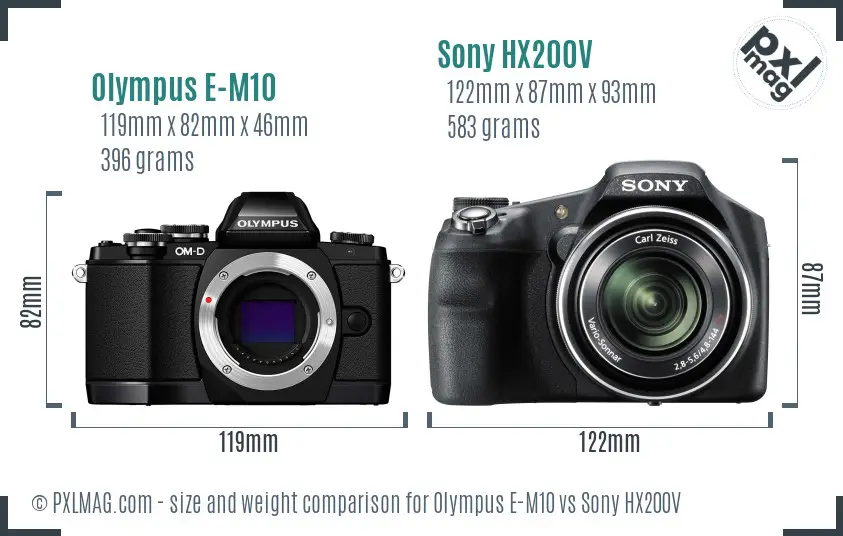 Olympus E-M10 vs Sony HX200V size comparison