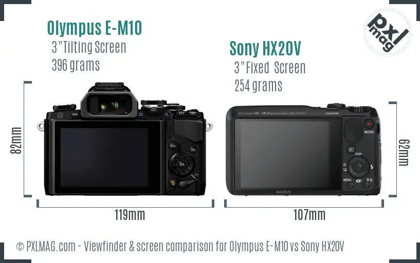 Olympus E-M10 vs Sony HX20V Screen and Viewfinder comparison