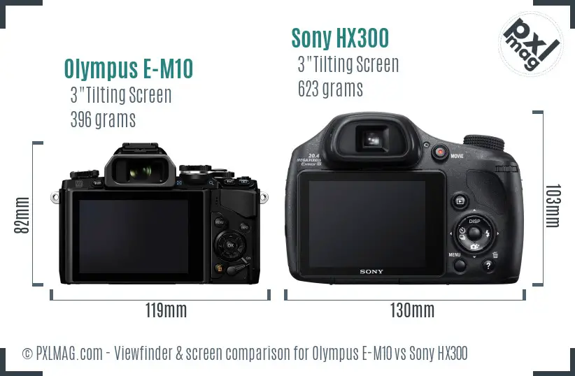 Olympus E-M10 vs Sony HX300 Screen and Viewfinder comparison