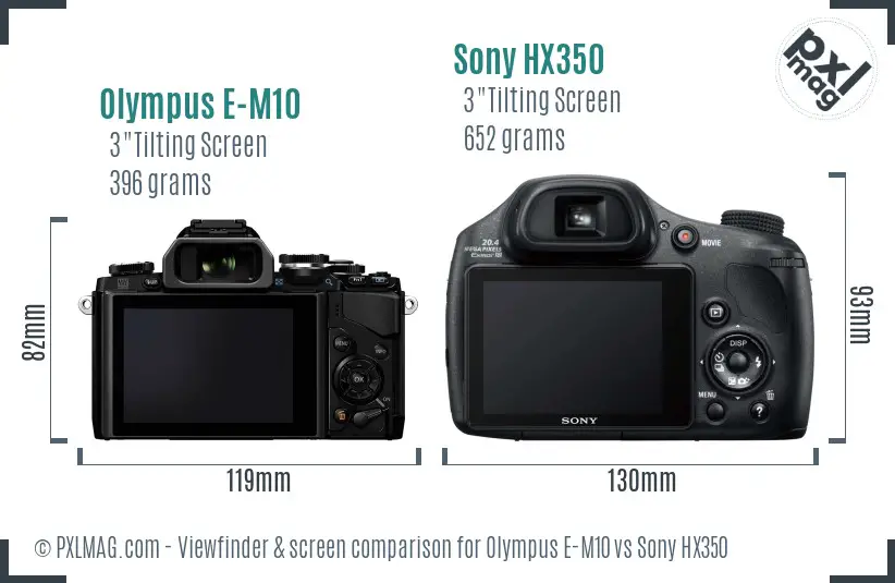Olympus E-M10 vs Sony HX350 Screen and Viewfinder comparison