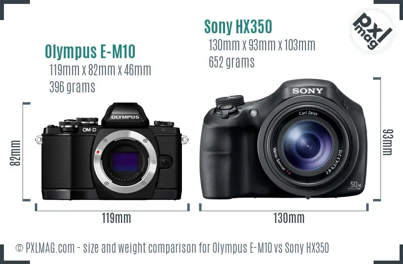Olympus E-M10 vs Sony HX350 size comparison